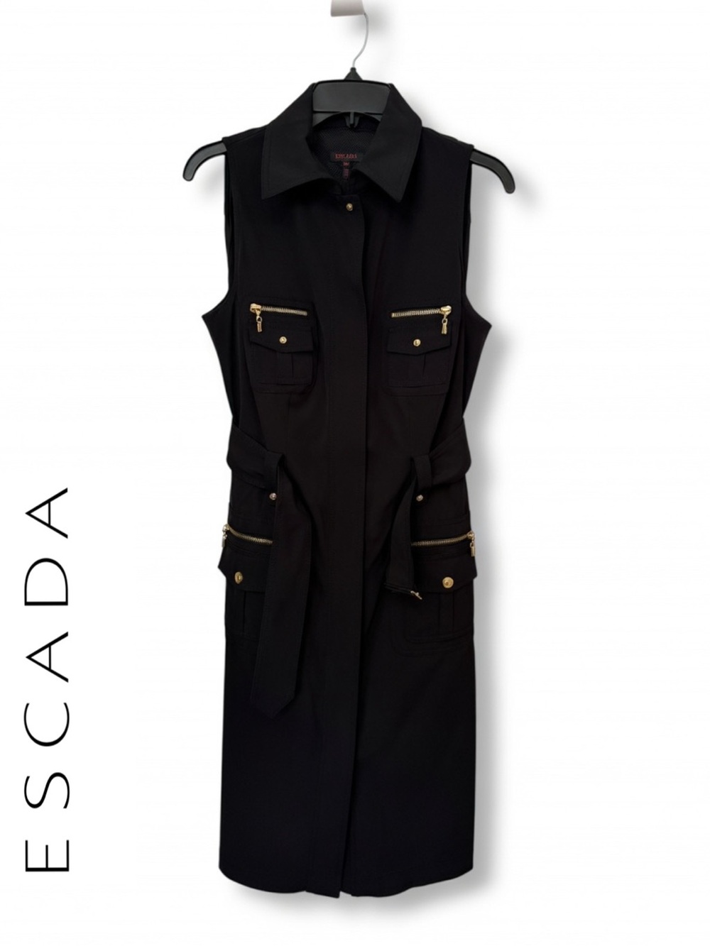 Escada Rare Archival Black Sleeveless Utility Dress Euro 40 US 10